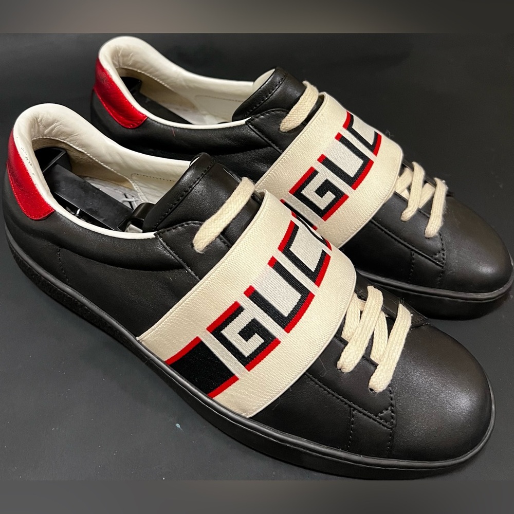 GUCCI ACE STRIPE SNEAKER BLACK | SIZE 6G | 7US in men | 8.5 in women